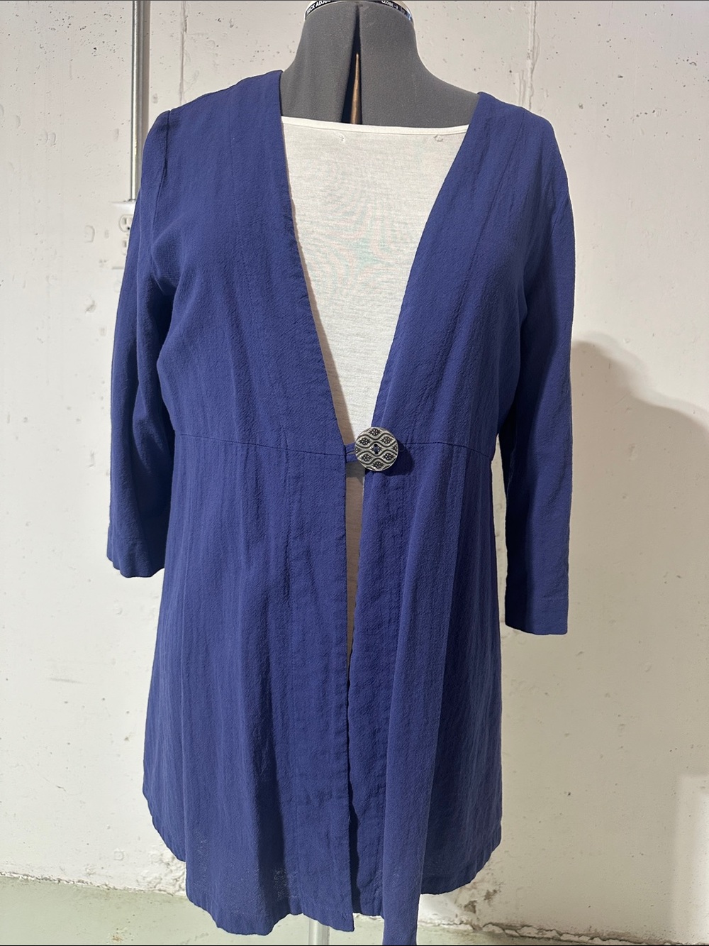 Soft Surroundings Navy Blue Long Open Cardigan w Decorative Button 100% cotton